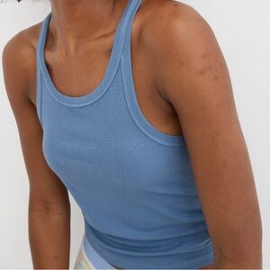 AE Fitted Blue Ribbed Tank Top